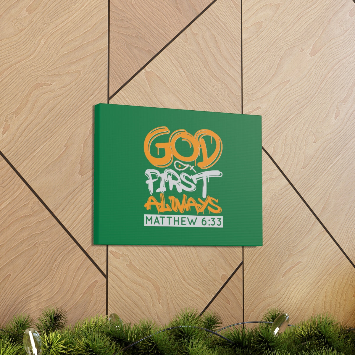 Scripture Walls God First Always Matthew 6:33 Dark Green Bible Verse Canvas Christian Wall Art Ready to Hang Unframed-Express Your Love Gifts