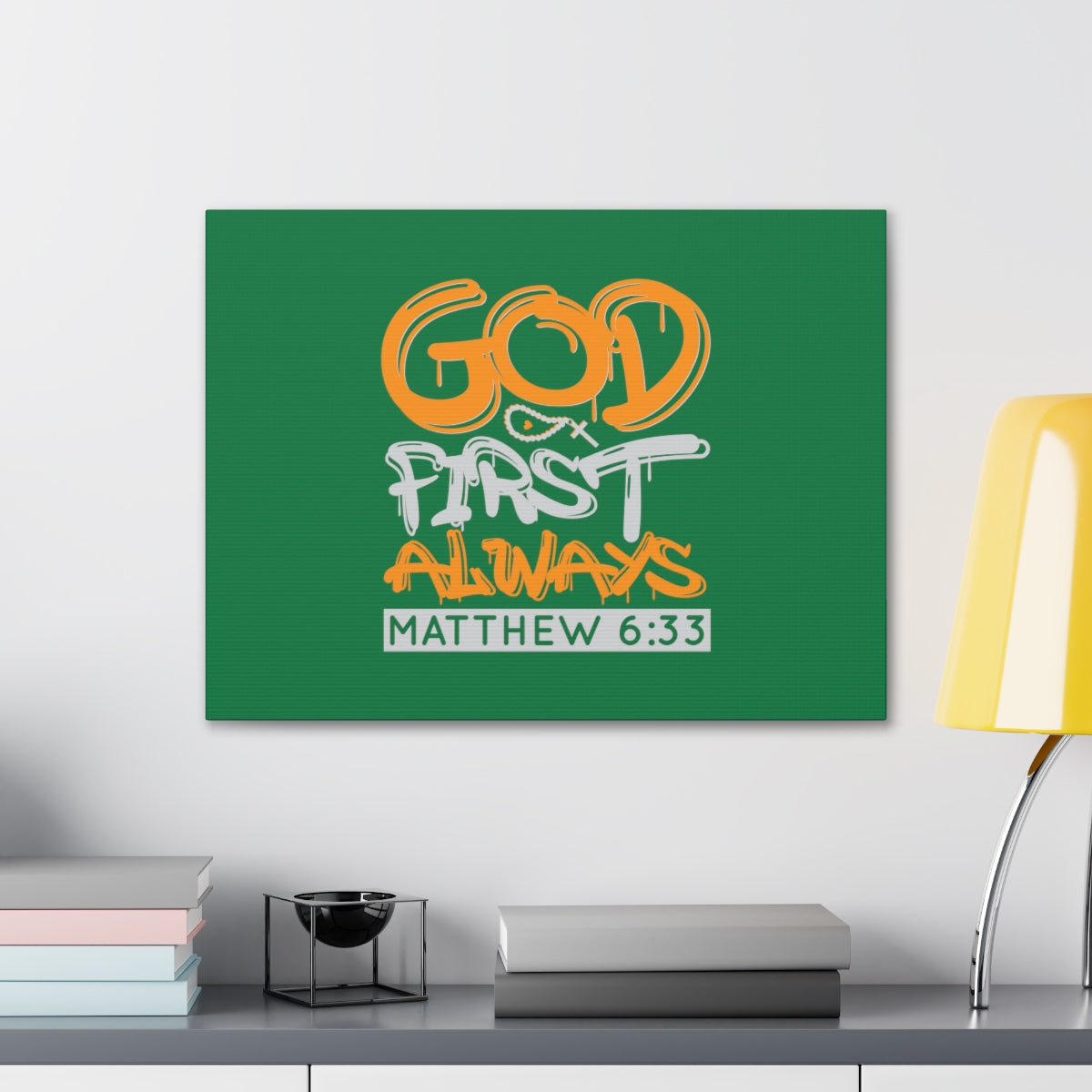 Scripture Walls God First Always Matthew 6:33 Dark Green Bible Verse Canvas Christian Wall Art Ready to Hang Unframed-Express Your Love Gifts