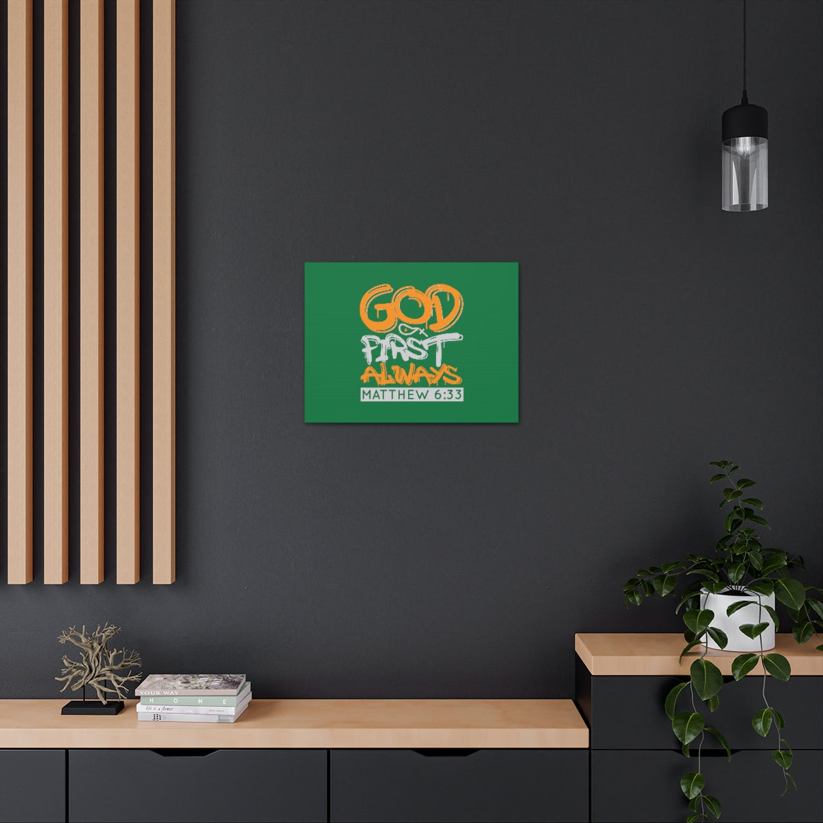 Scripture Walls God First Always Matthew 6:33 Dark Green Bible Verse Canvas Christian Wall Art Ready to Hang Unframed-Express Your Love Gifts