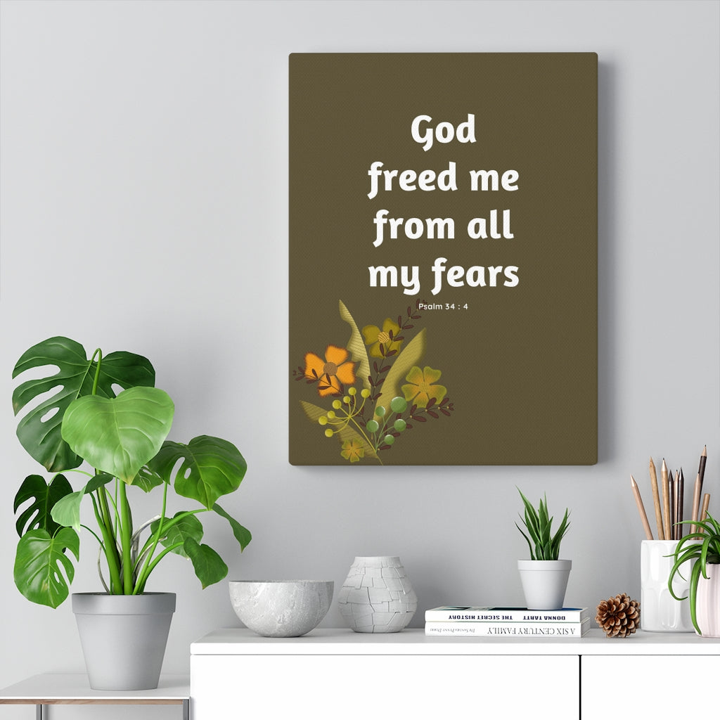 Scripture Walls God Freed Me Flowers Psalm 34:4 Bible Verse Canvas Christian Wall Art Ready to Hang Unframed-Express Your Love Gifts