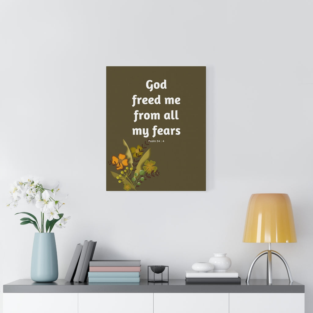 Scripture Walls God Freed Me Flowers Psalm 34:4 Bible Verse Canvas Christian Wall Art Ready to Hang Unframed-Express Your Love Gifts