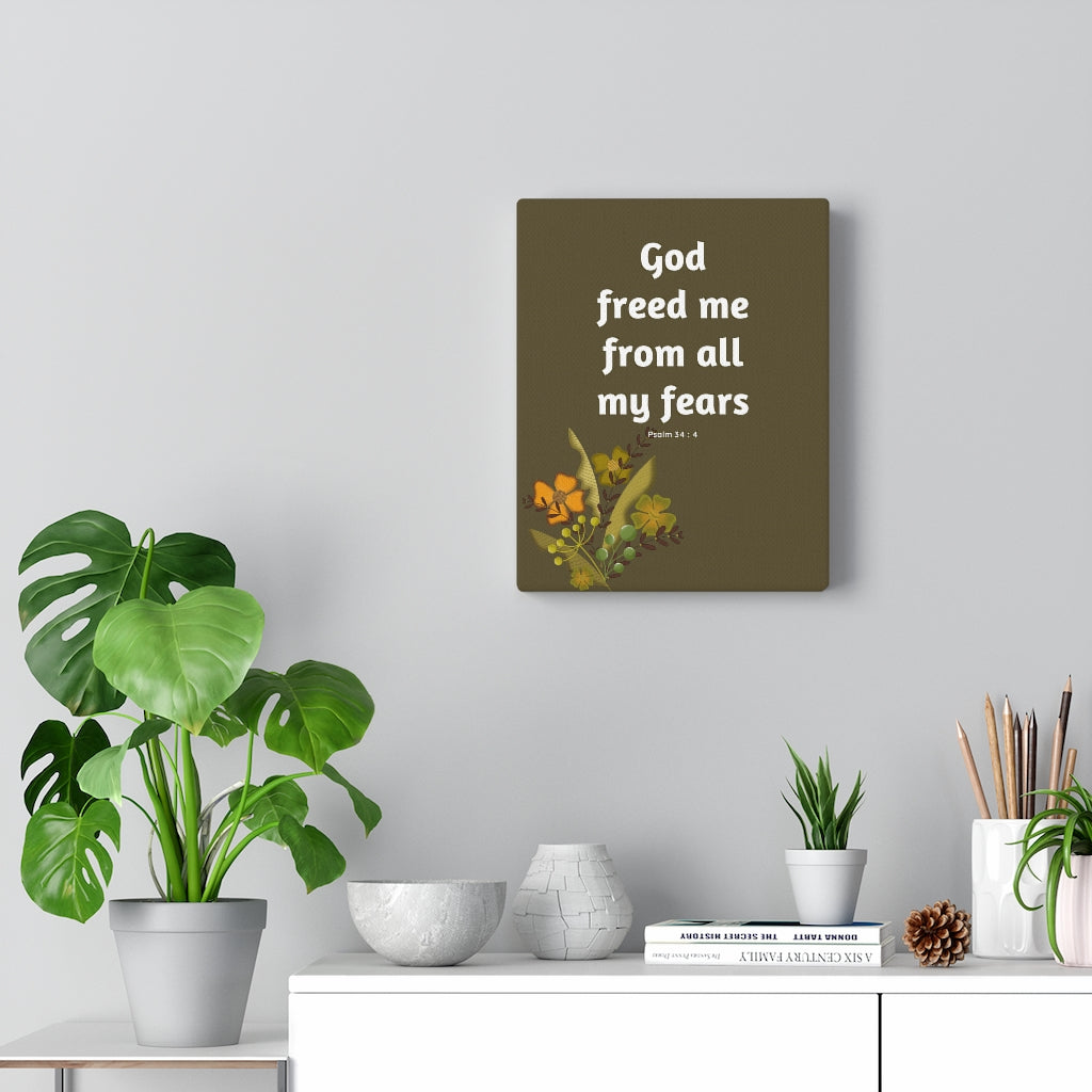 Scripture Walls God Freed Me Flowers Psalm 34:4 Bible Verse Canvas Christian Wall Art Ready to Hang Unframed-Express Your Love Gifts