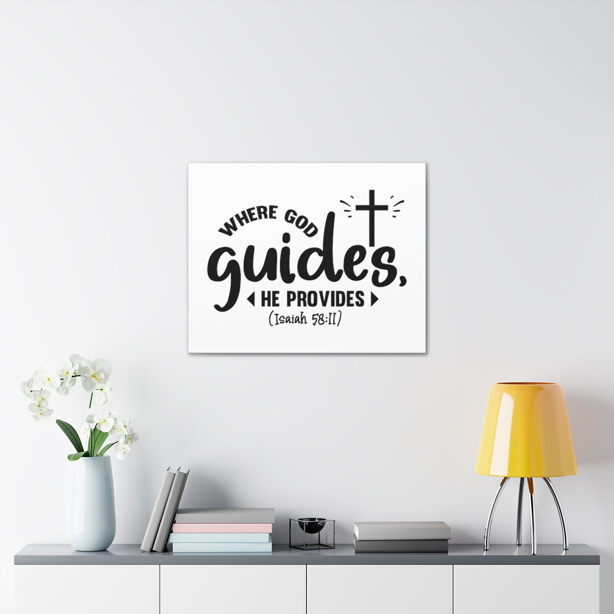 Scripture Walls God Guides Isaiah 58:11 Cross Bible Verse Canvas Christian Wall Art Ready to Hang Unframed-Express Your Love Gifts