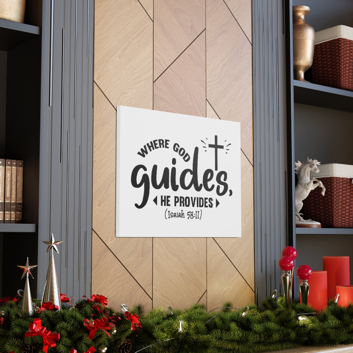 Scripture Walls God Guides Isaiah 58:11 Cross Bible Verse Canvas Christian Wall Art Ready to Hang Unframed-Express Your Love Gifts