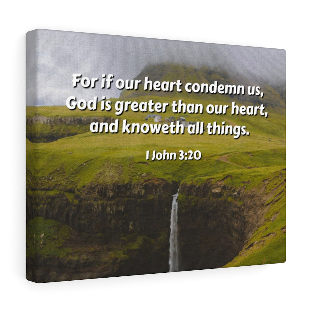 Scripture Walls God Is Greater 1 John 3:20 Bible Verse Canvas Christian Wall Art Ready to Hang Unframed-Express Your Love Gifts