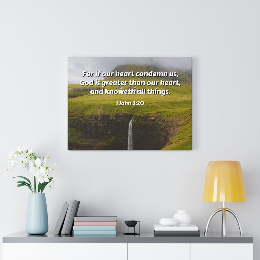 Scripture Walls God Is Greater 1 John 3:20 Bible Verse Canvas Christian Wall Art Ready to Hang Unframed-Express Your Love Gifts
