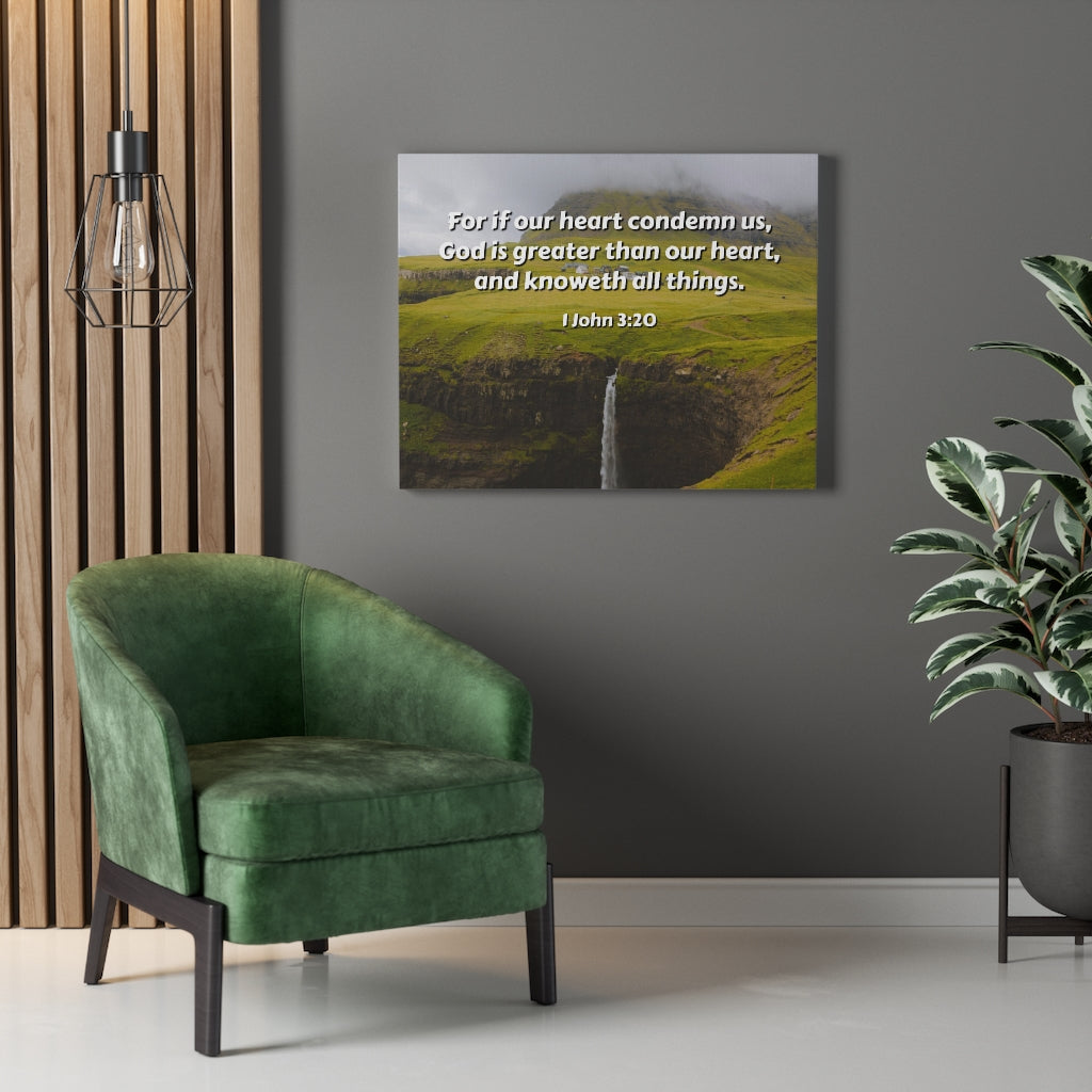 Scripture Walls God Is Greater 1 John 3:20 Bible Verse Canvas Christian Wall Art Ready to Hang Unframed-Express Your Love Gifts