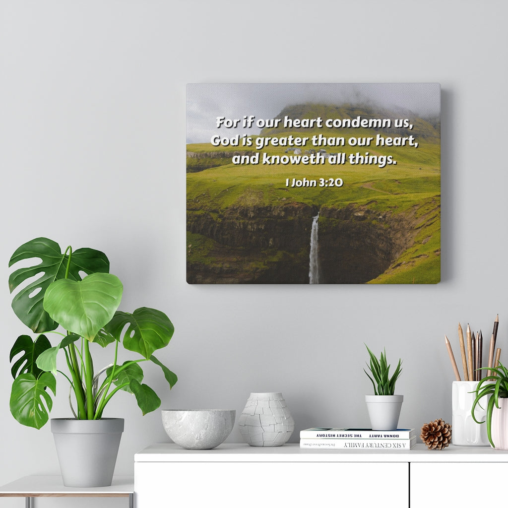 Scripture Walls God Is Greater 1 John 3:20 Bible Verse Canvas Christian Wall Art Ready to Hang Unframed-Express Your Love Gifts