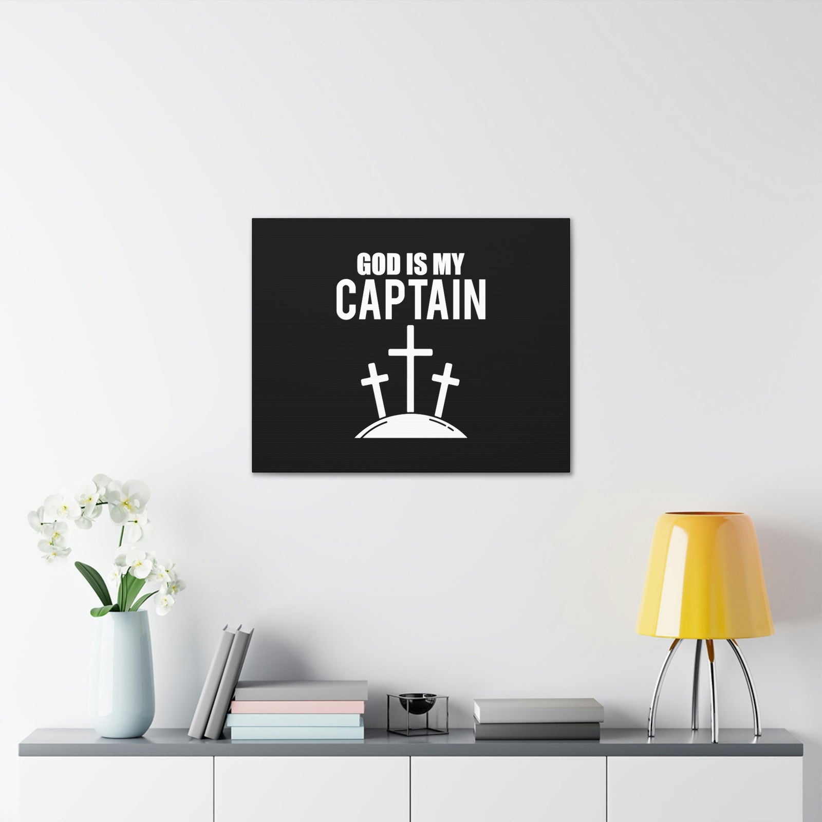 Scripture Walls God Is My Captain Hebrews 12:2 Three Cross Christian Wall Art Bible Verse Print Ready to Hang Unframed-Express Your Love Gifts