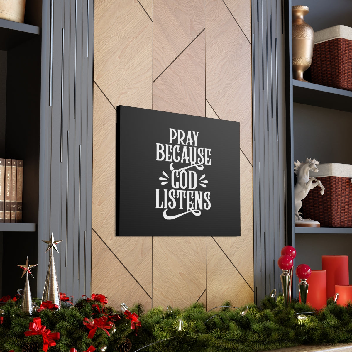Scripture Walls God Listens Psalm 34:17 Black Christian Wall Art Bible Verse Print Ready to Hang Unframed-Express Your Love Gifts