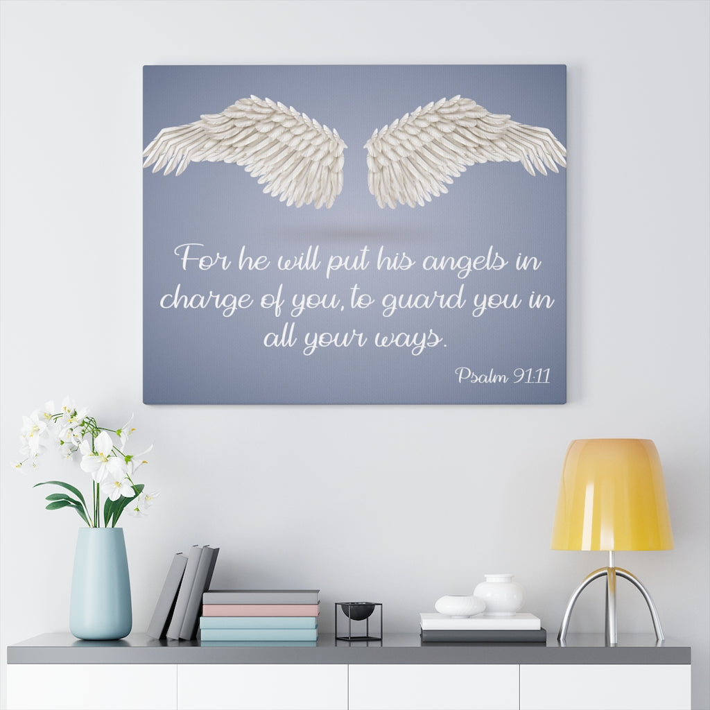 Scripture Walls God's Angels Psalm 91:11 Bible Verse Canvas Christian Wall Art Ready to Hang Unframed-Express Your Love Gifts