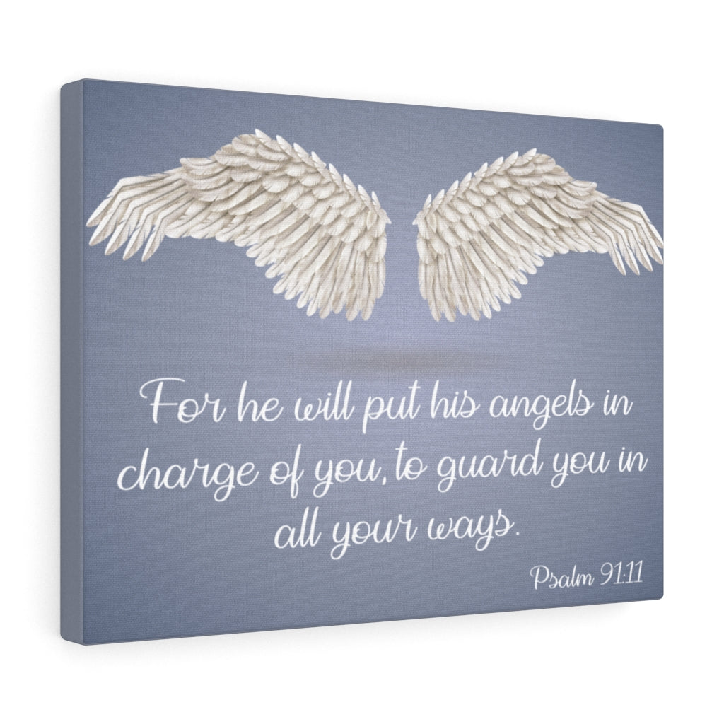Scripture Walls God's Angels Psalm 91:11 Bible Verse Canvas Christian Wall Art Ready to Hang Unframed-Express Your Love Gifts