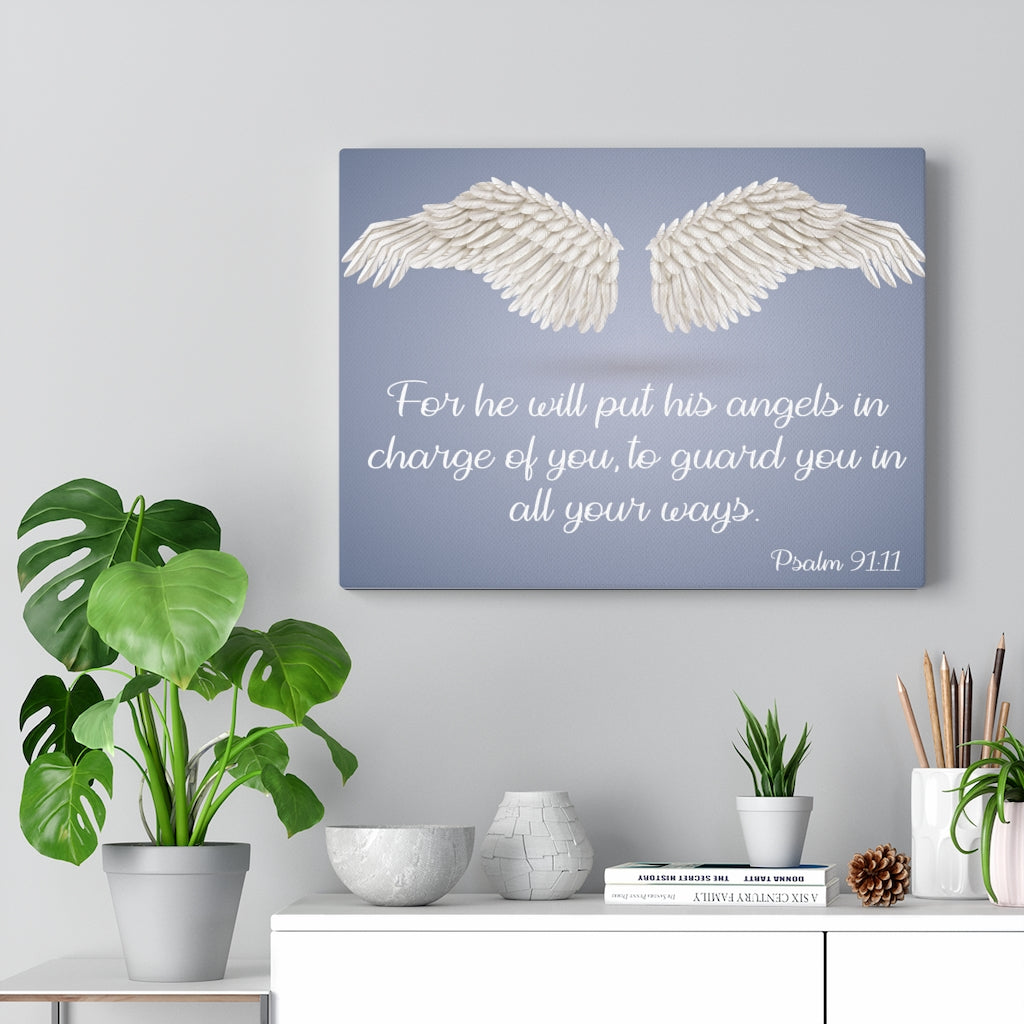 Scripture Walls God's Angels Psalm 91:11 Bible Verse Canvas Christian Wall Art Ready to Hang Unframed-Express Your Love Gifts