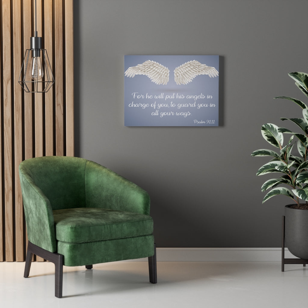 Scripture Walls God's Angels Psalm 91:11 Bible Verse Canvas Christian Wall Art Ready to Hang Unframed-Express Your Love Gifts