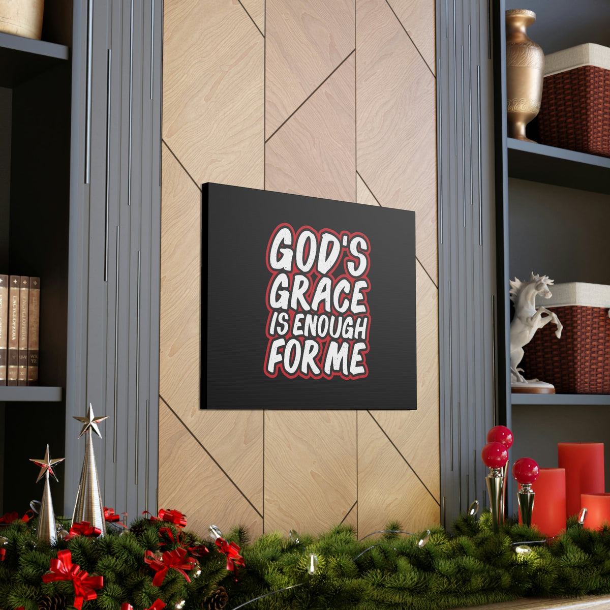 Scripture Walls God's Grace 2 Corinthians 12:9 Black Christian Wall Art Bible Verse Print Ready to Hang Unframed-Express Your Love Gifts