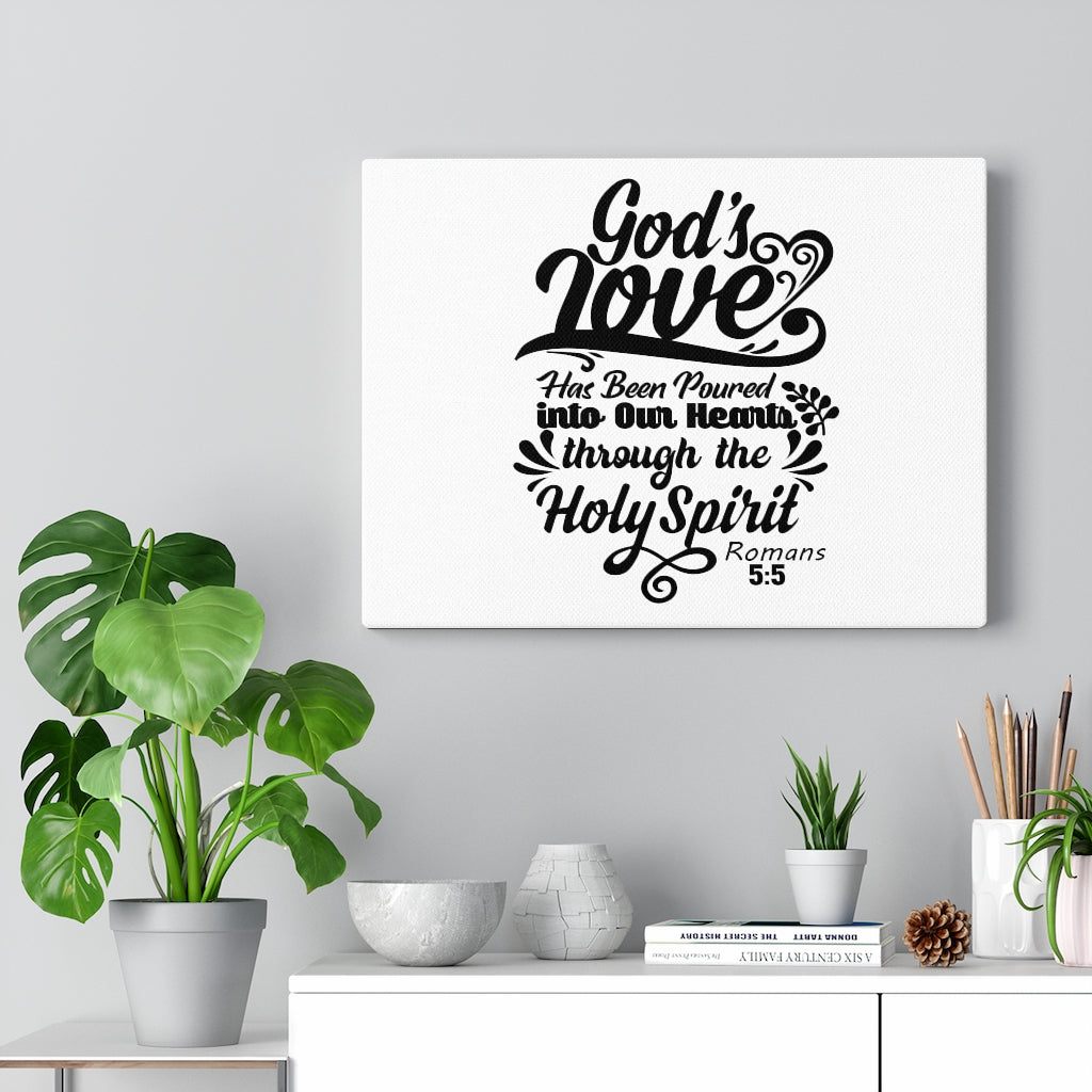 Scripture Walls God's Love Into Our Hearts Romans 5:5 Bible Verse Canvas Christian Wall Art Ready to Hang Unframed-Express Your Love Gifts