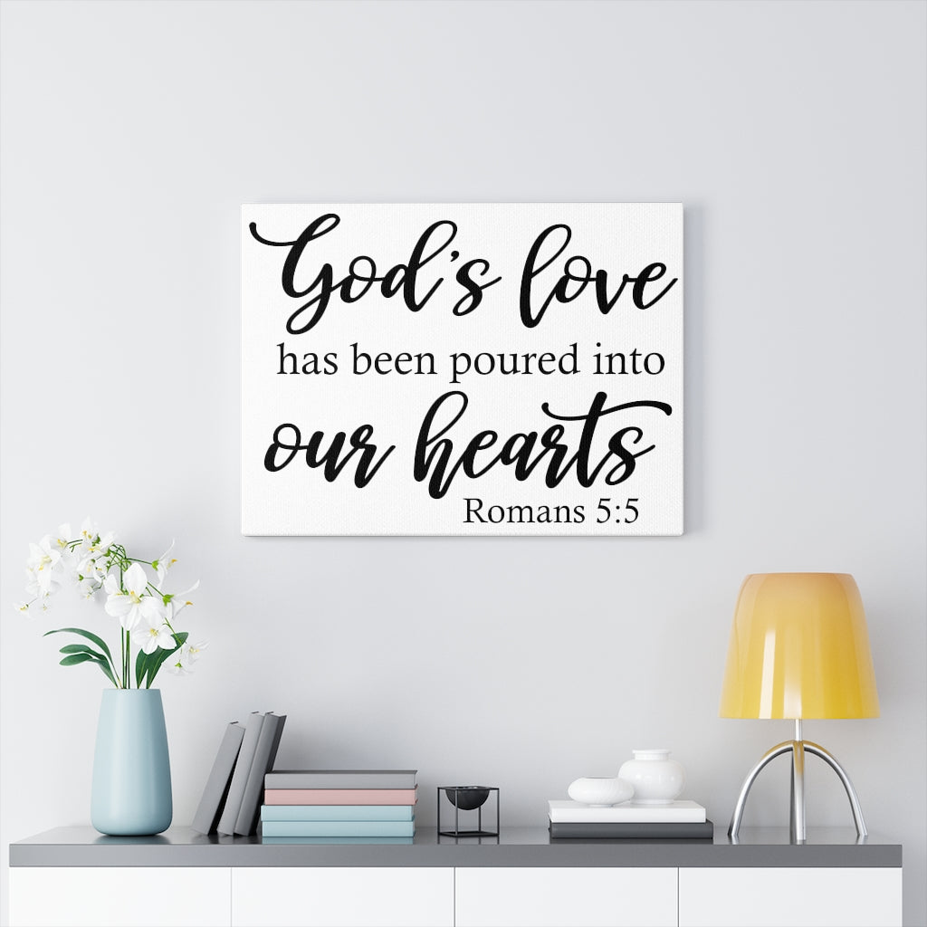 Scripture Walls God's Love Romans 5:5 Bible Verse Canvas Christian Wall Art Ready to Hang Unframed-Express Your Love Gifts