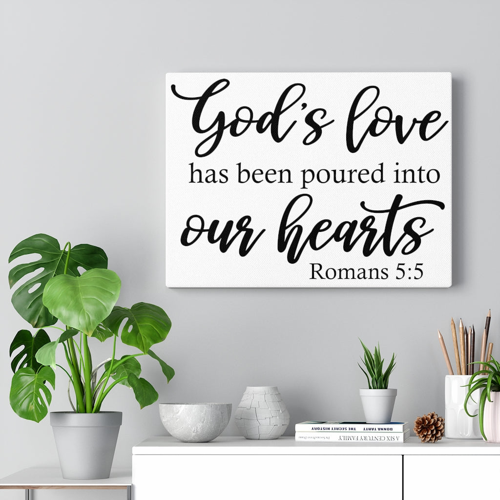 Scripture Walls God's Love Romans 5:5 Bible Verse Canvas Christian Wall Art Ready to Hang Unframed-Express Your Love Gifts