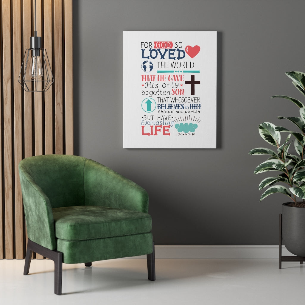 Scripture Walls God So Loved John 3:16 Bible Verse Canvas Christian Wall Art Ready to Hang Unframed-Express Your Love Gifts