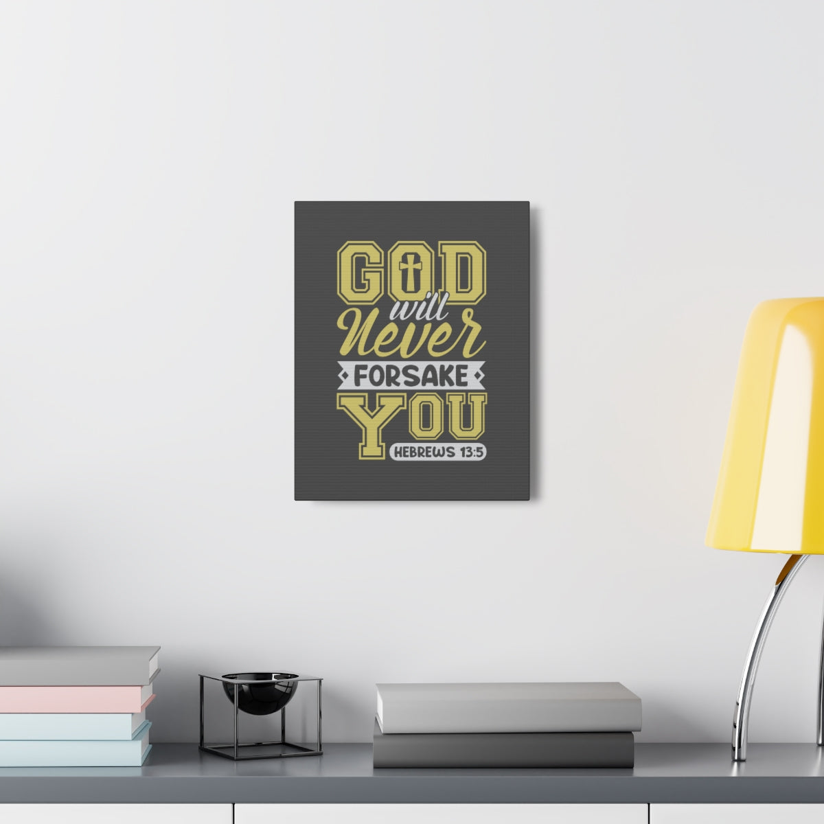 Scripture Walls God Will Never Forsake Hebrews 13:5 Yellow Bible Verse Canvas Christian Wall Art Ready to Hang Unframed-Express Your Love Gifts