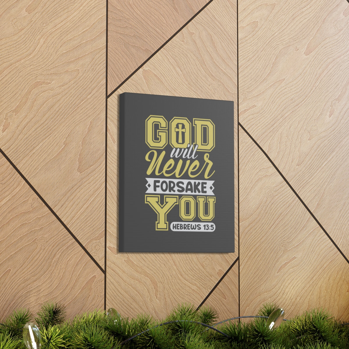 Scripture Walls God Will Never Forsake Hebrews 13:5 Yellow Bible Verse Canvas Christian Wall Art Ready to Hang Unframed-Express Your Love Gifts