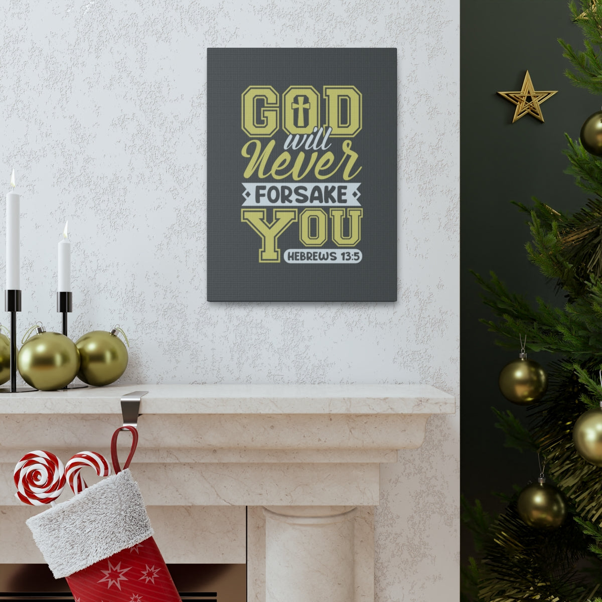 Scripture Walls God Will Never Forsake Hebrews 13:5 Yellow Bible Verse Canvas Christian Wall Art Ready to Hang Unframed-Express Your Love Gifts