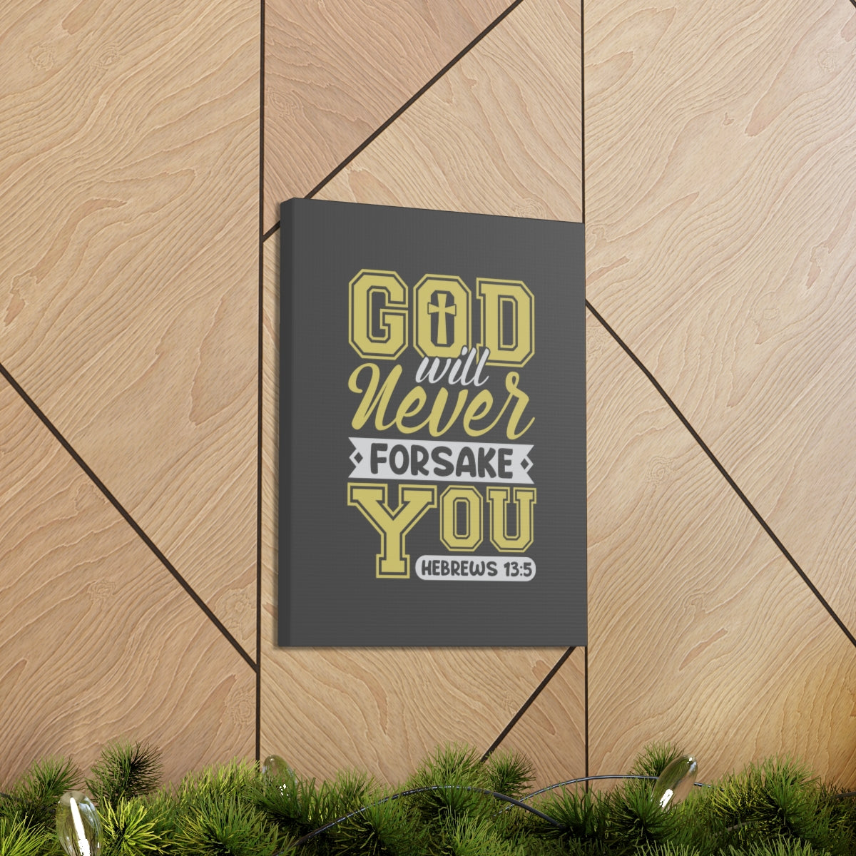 Scripture Walls God Will Never Forsake Hebrews 13:5 Yellow Bible Verse Canvas Christian Wall Art Ready to Hang Unframed-Express Your Love Gifts