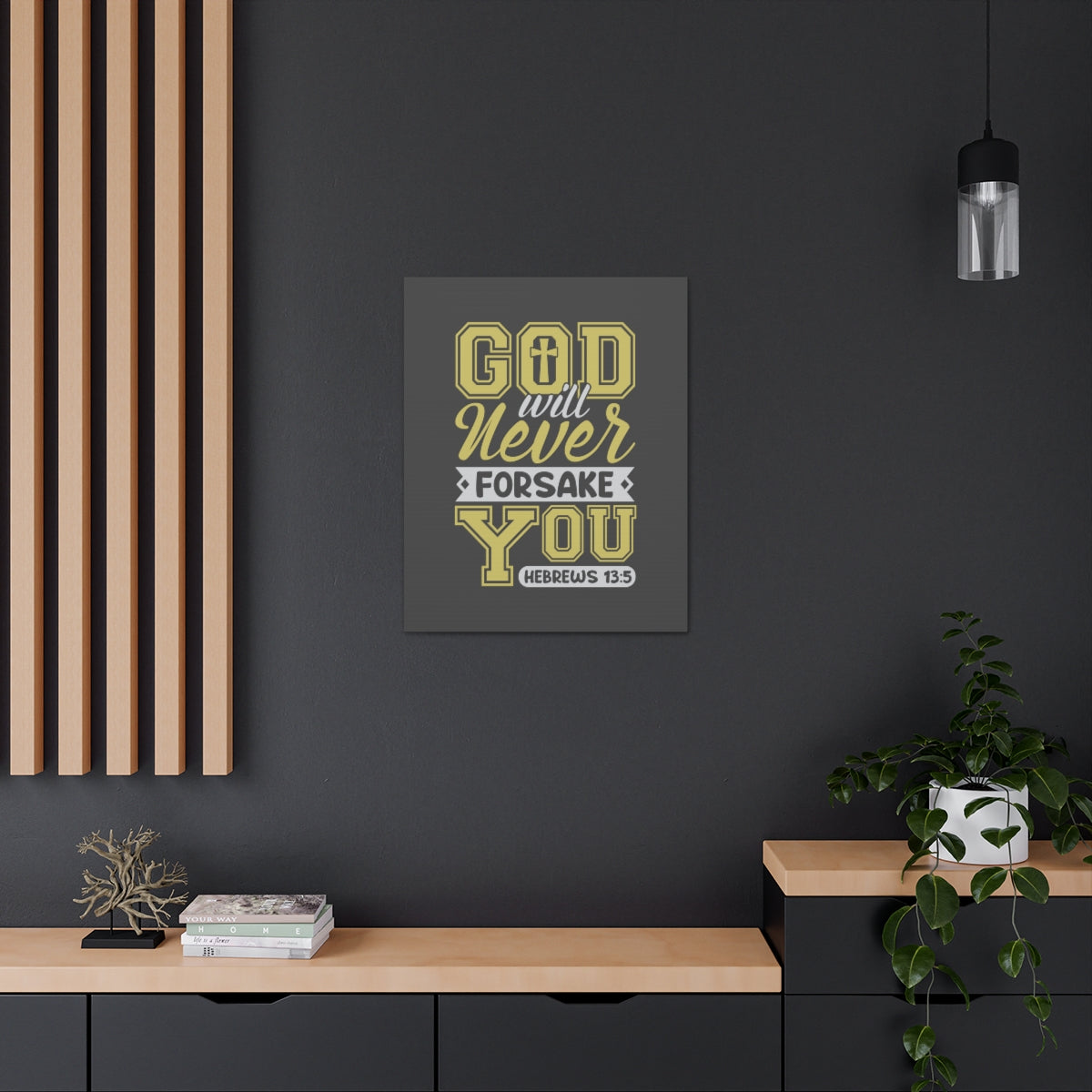 Scripture Walls God Will Never Forsake Hebrews 13:5 Yellow Bible Verse Canvas Christian Wall Art Ready to Hang Unframed-Express Your Love Gifts