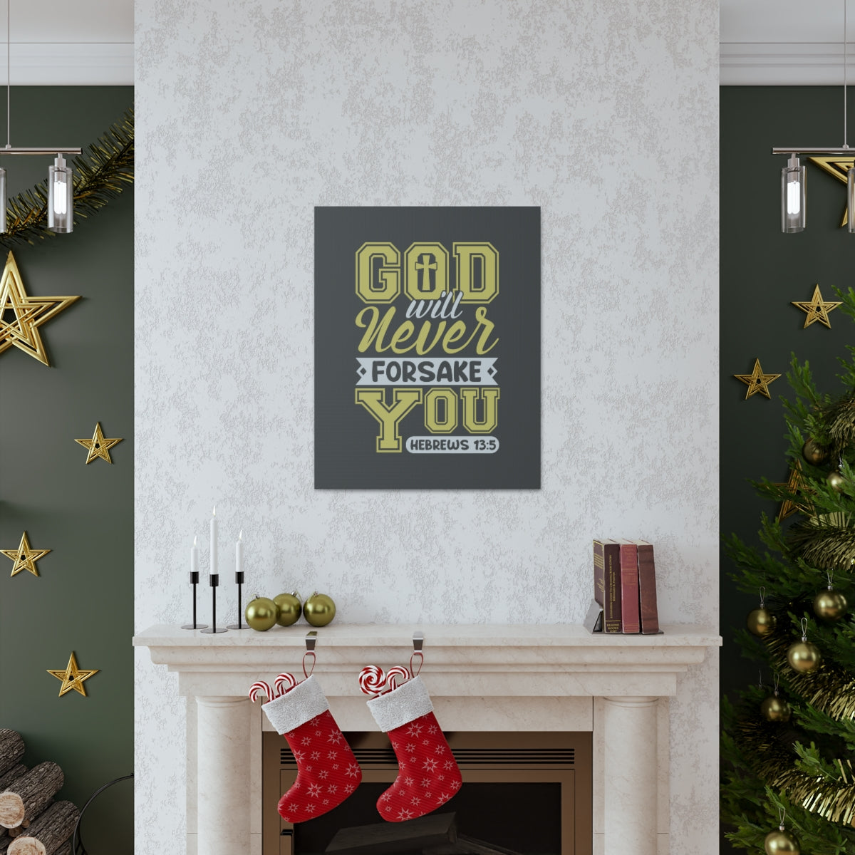 Scripture Walls God Will Never Forsake Hebrews 13:5 Yellow Bible Verse Canvas Christian Wall Art Ready to Hang Unframed-Express Your Love Gifts