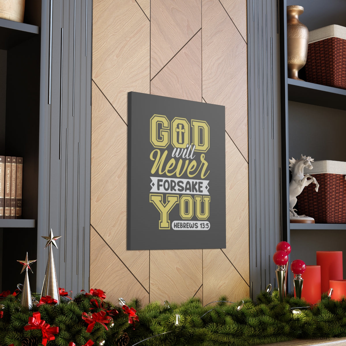 Scripture Walls God Will Never Forsake Hebrews 13:5 Yellow Bible Verse Canvas Christian Wall Art Ready to Hang Unframed-Express Your Love Gifts
