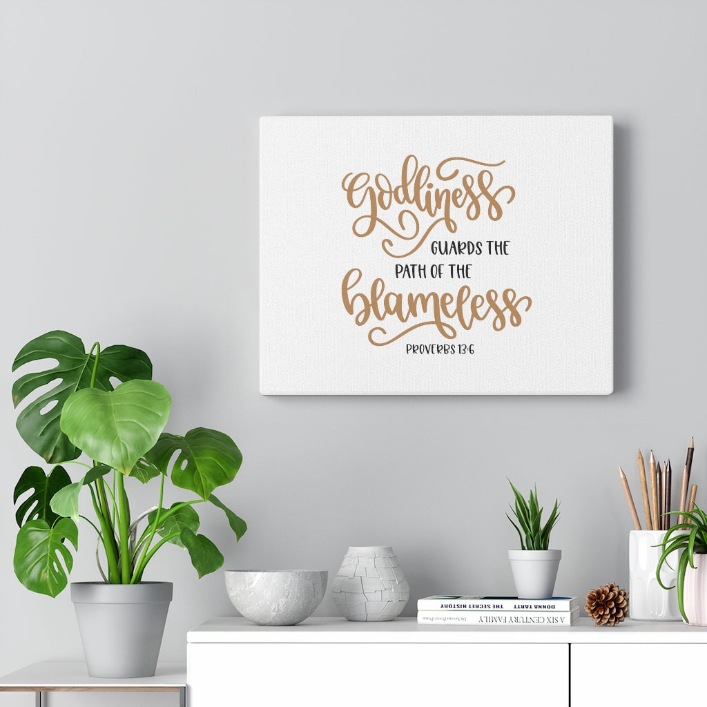 Scripture Walls Godliness Guards Proverbs 13:6 Bible Verse Canvas Christian Wall Art Ready to Hang Unframed-Express Your Love Gifts