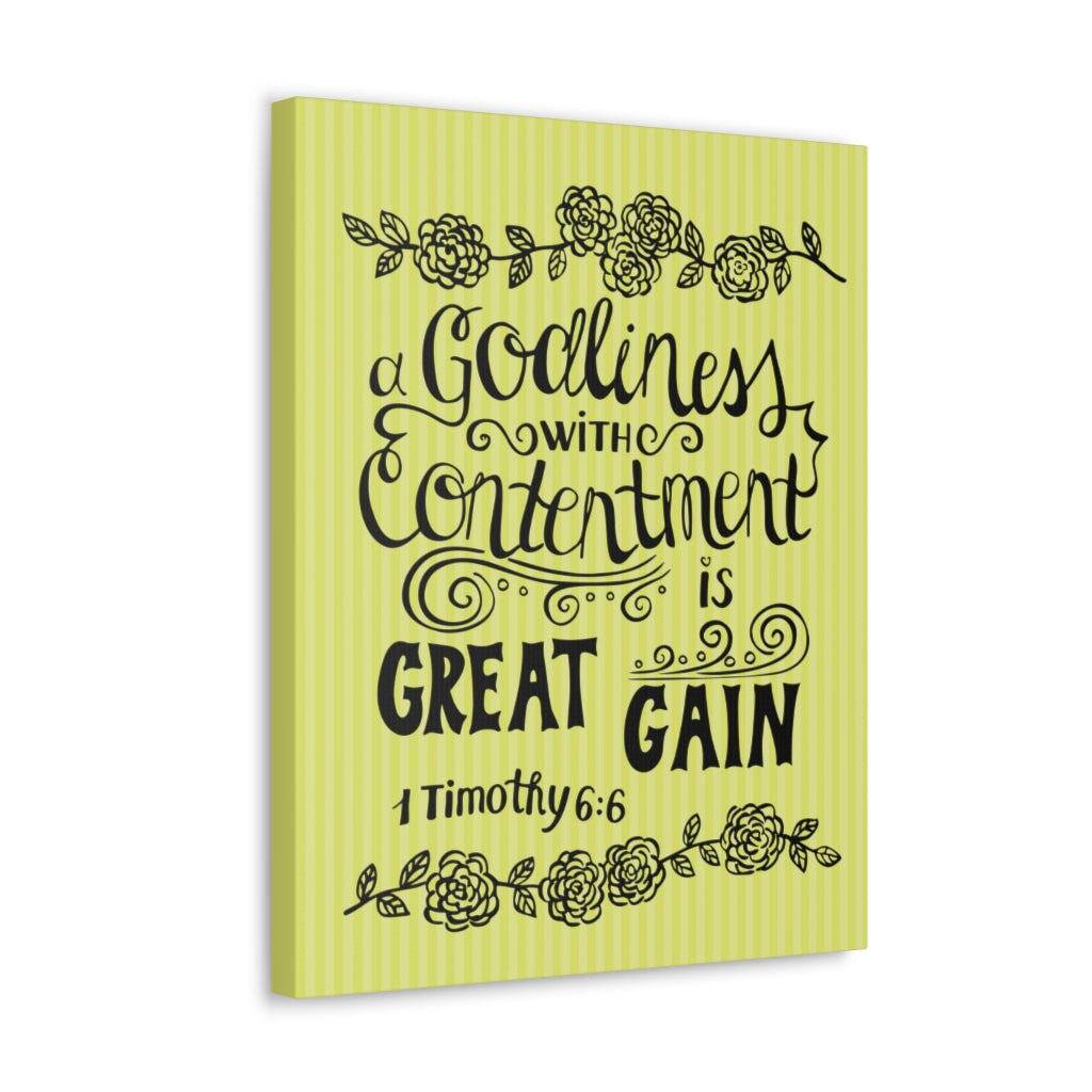 Scripture Walls Godliness With Contentment Is Great Gain 1 Timothy 6:6 Bible Verse Canvas Christian Wall Art Ready To Hang Unframed-Express Your Love Gifts