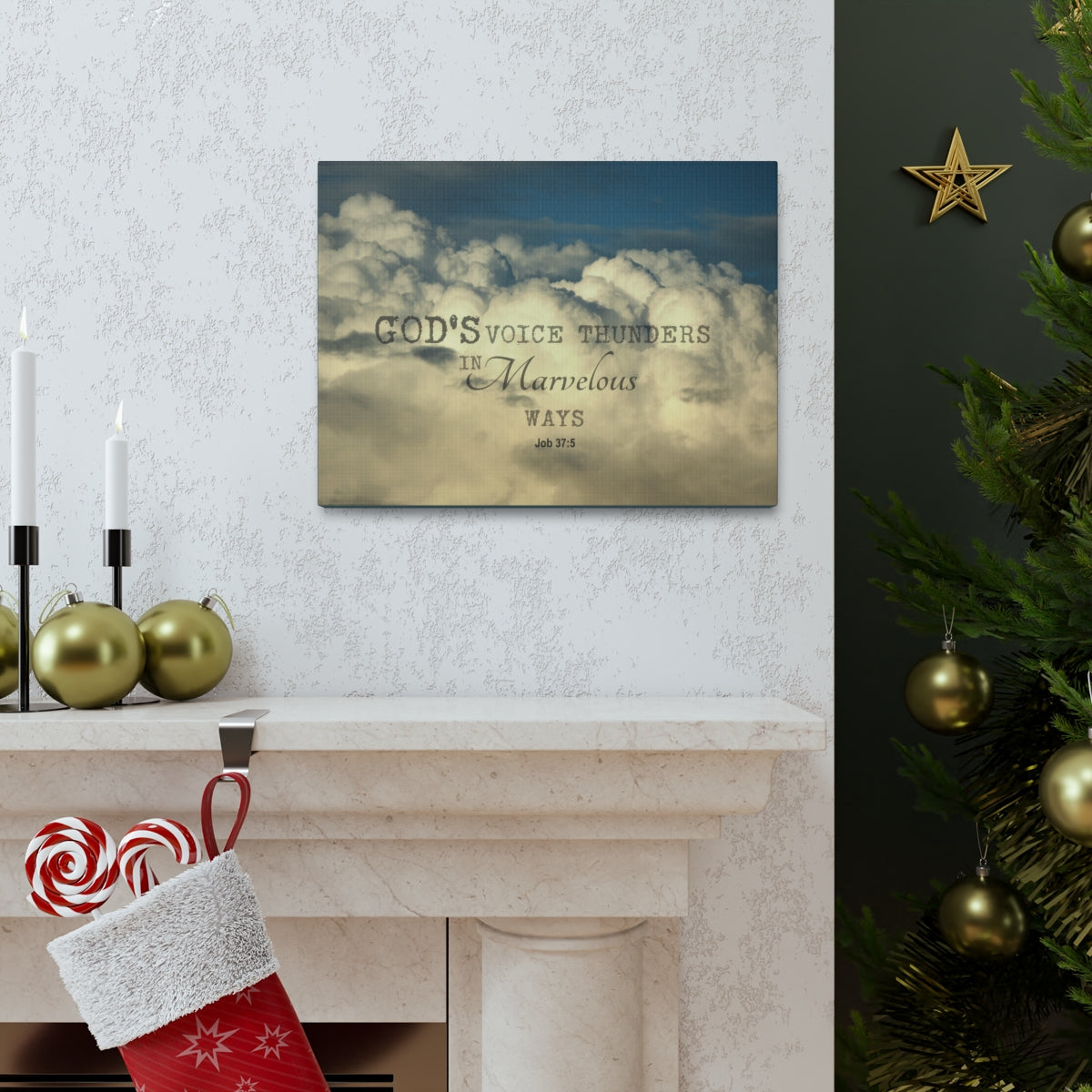 Scripture Walls Gods Voice Thunders Job 37:5 Bible Verse Canvas Christian Wall Art Bible Verse Print Ready To Hang Unframed-Express Your Love Gifts