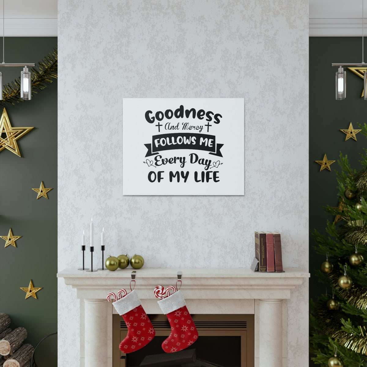 Scripture Walls Goodness And Mercy Psalms 23:6 Cross Christian Wall Art Bible Verse Print Ready to Hang Unframed-Express Your Love Gifts