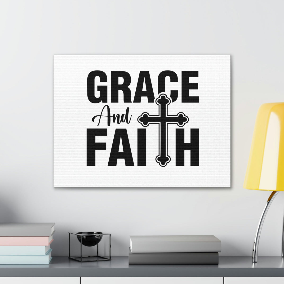Scripture Walls Grace And Faith Ephesians 2:8 Cross White Christian Wall Art Bible Verse Print Ready to Hang Unframed-Express Your Love Gifts
