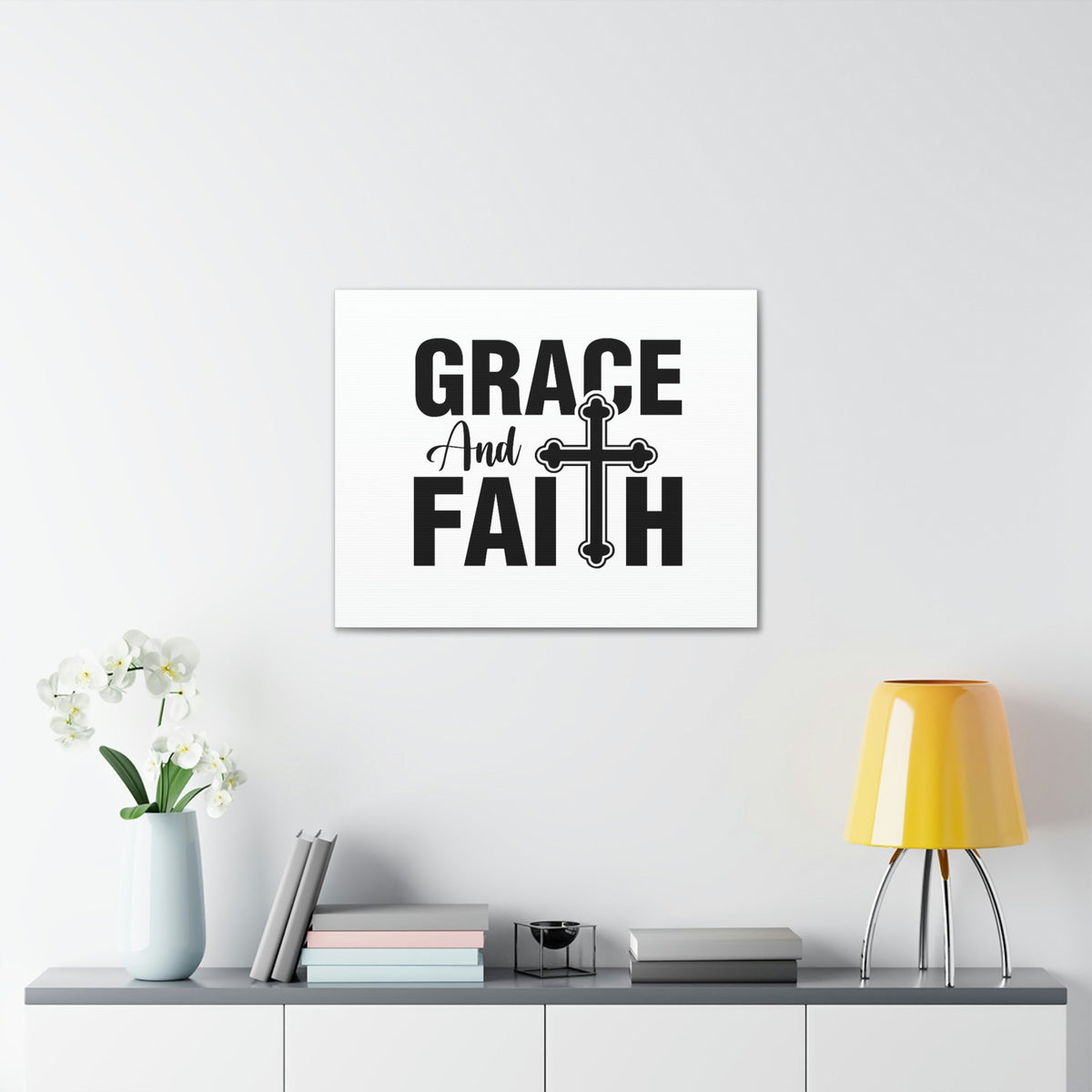 Scripture Walls Grace And Faith Ephesians 2:8 Cross White Christian Wall Art Bible Verse Print Ready to Hang Unframed-Express Your Love Gifts