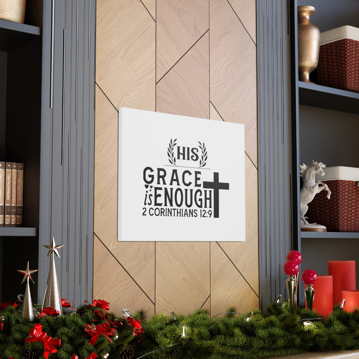 Scripture Walls Grace Is Enough 2 Corinthians 12:9 Laurels Bible Verse Canvas Christian Wall Art Ready to Hang Unframed-Express Your Love Gifts