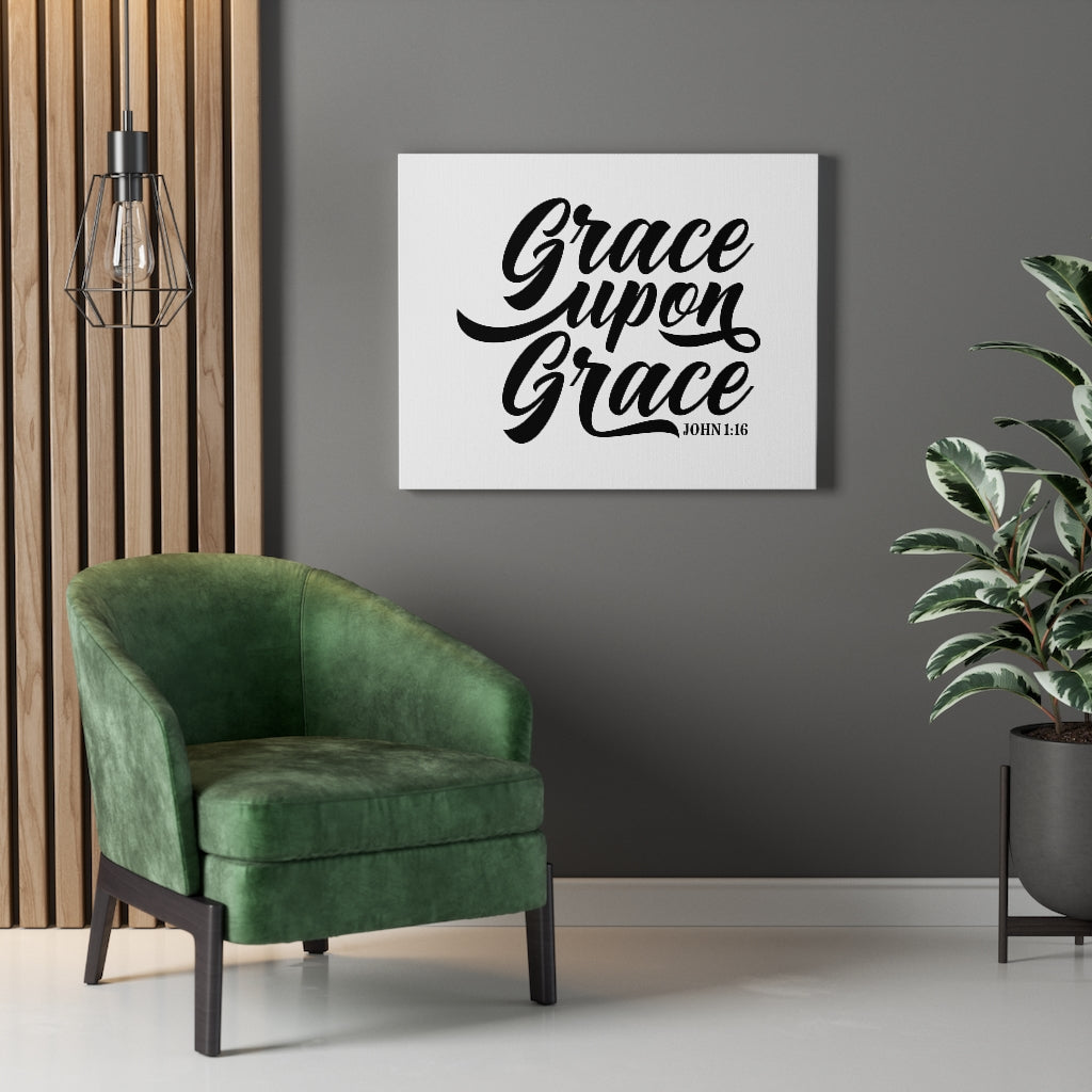 Scripture Walls Grace Upon Grace John 1:16 White Bible Verse Canvas Christian Wall Art Ready to Hang Unframed-Express Your Love Gifts