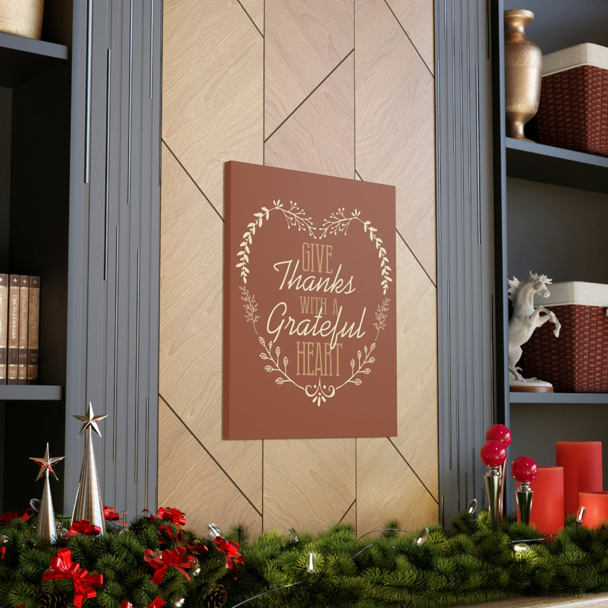 Scripture Walls Grateful Heart 1 Thessalonians 5:18 Red Brown Christian Wall Art Bible Verse Print Ready to Hang Unframed-Express Your Love Gifts