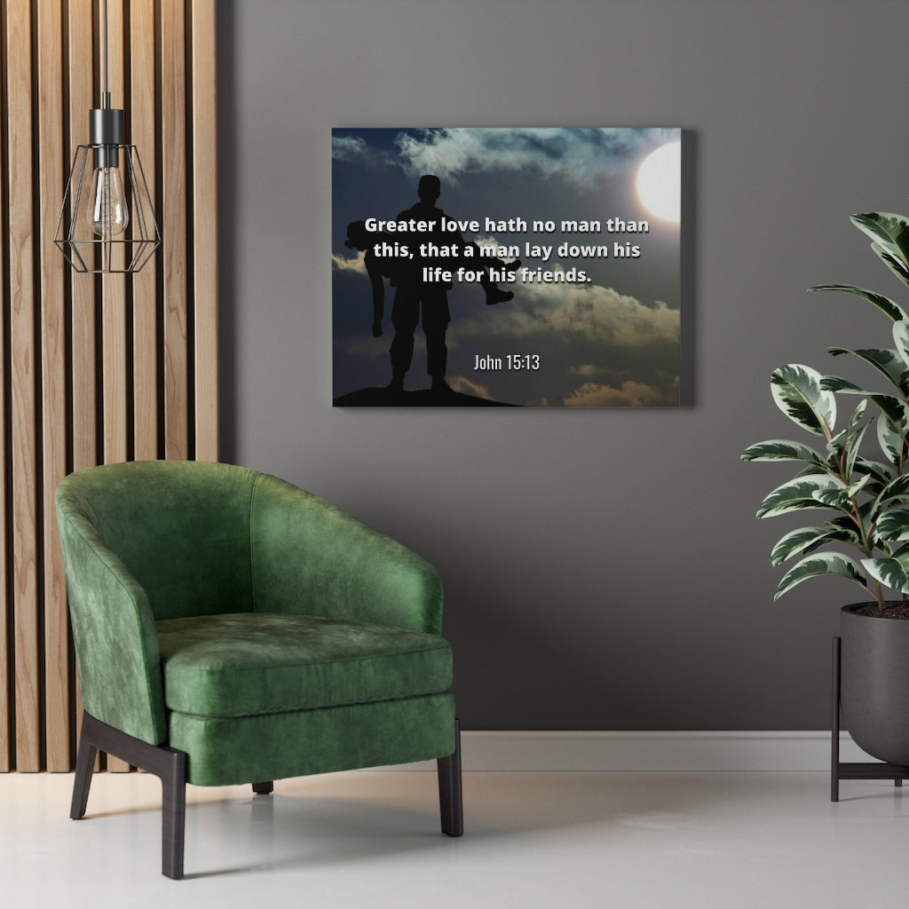 Scripture Walls Greater Love Hath No Man John 15:13 Bible Verse Canvas Christian Wall Art Ready to Hang Unframed-Express Your Love Gifts