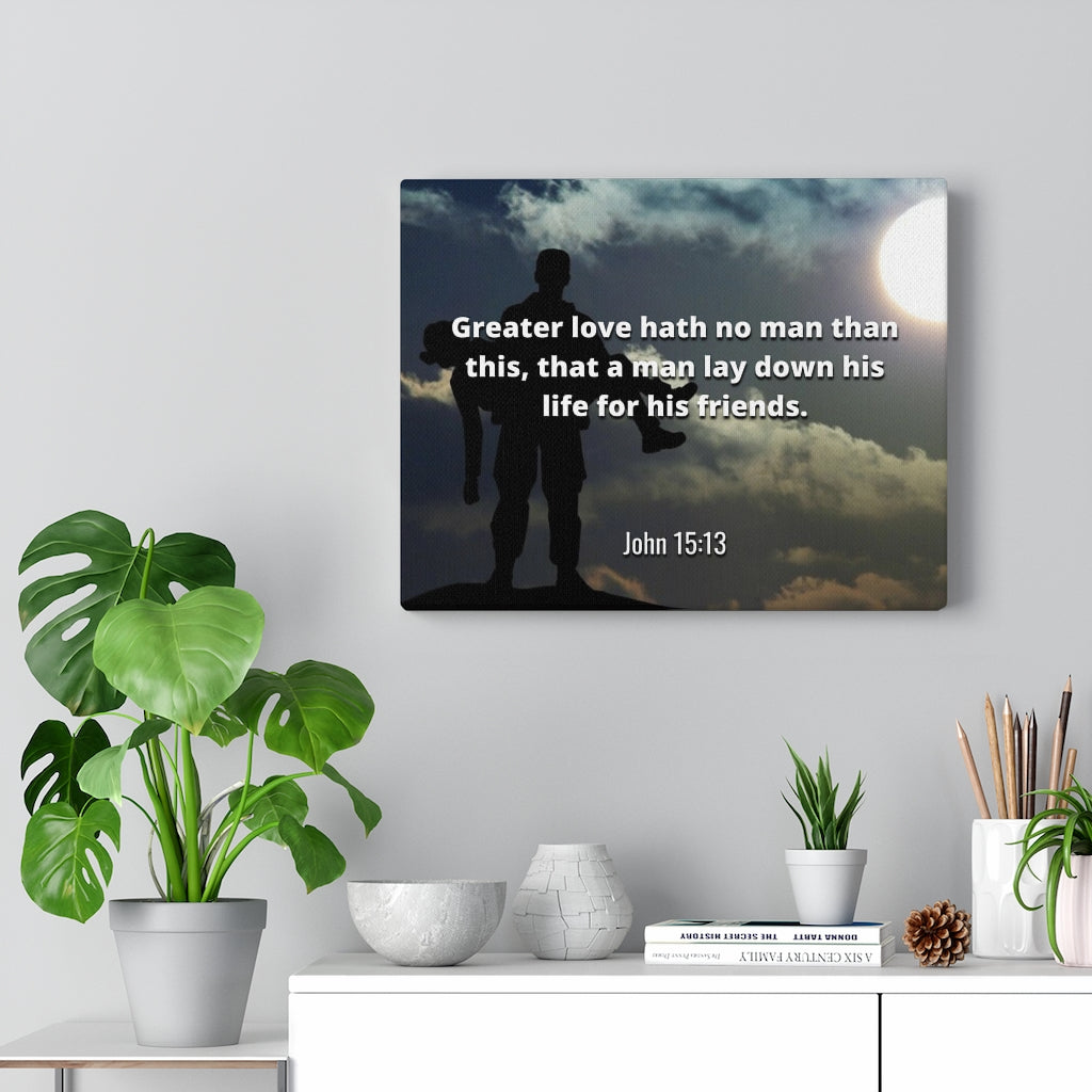 Scripture Walls Greater Love Hath No Man John 15:13 Bible Verse Canvas Christian Wall Art Ready to Hang Unframed-Express Your Love Gifts