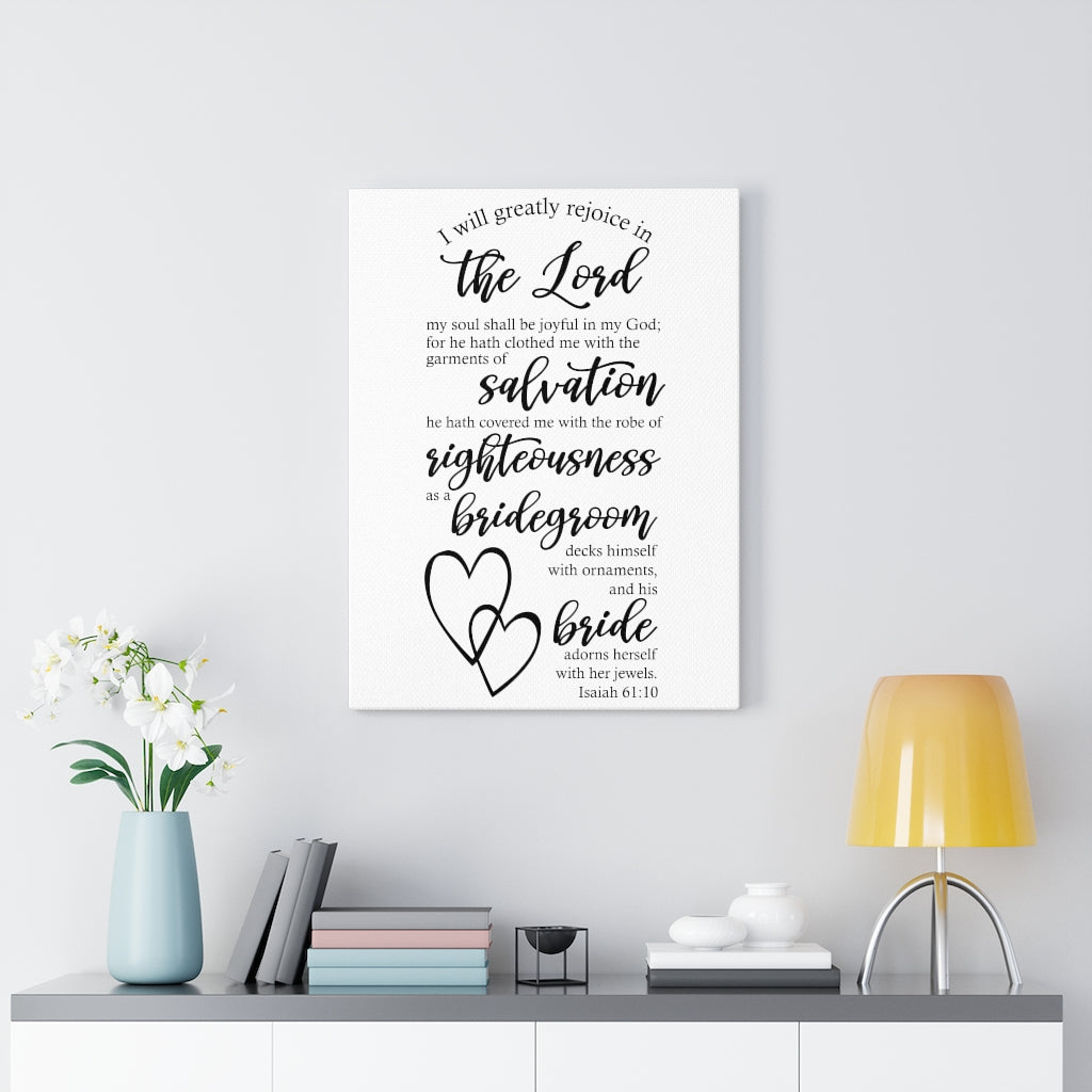 Scripture Walls Rejoice in Marriage Isaiah 61:10 Bible Verse Canvas Christian Wall Art Ready to Hang Unframed-Express Your Love Gifts