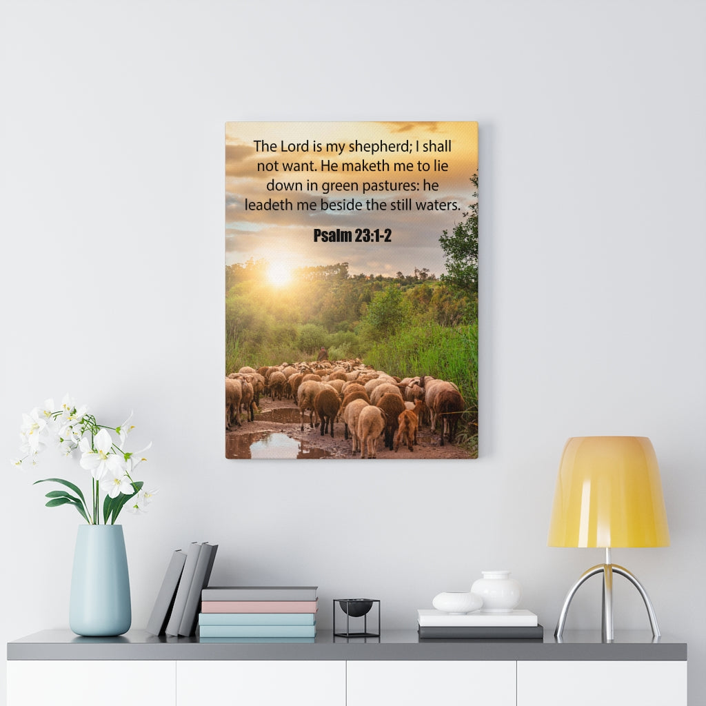 Scripture Walls Green Pastures Psalm 23:1-2 Bible Verse Canvas Christian Wall Art Ready to Hang Unframed-Express Your Love Gifts