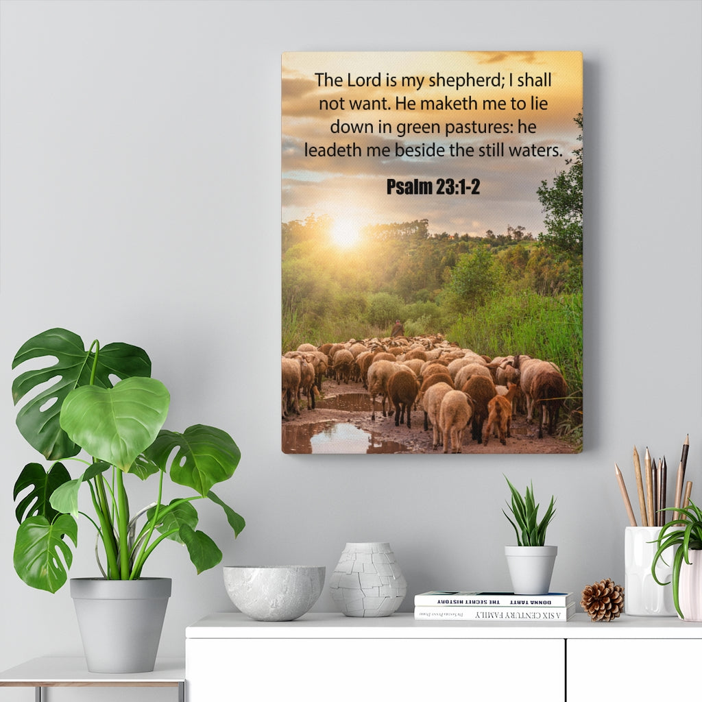 Scripture Walls Green Pastures Psalm 23:1-2 Bible Verse Canvas Christian Wall Art Ready to Hang Unframed-Express Your Love Gifts