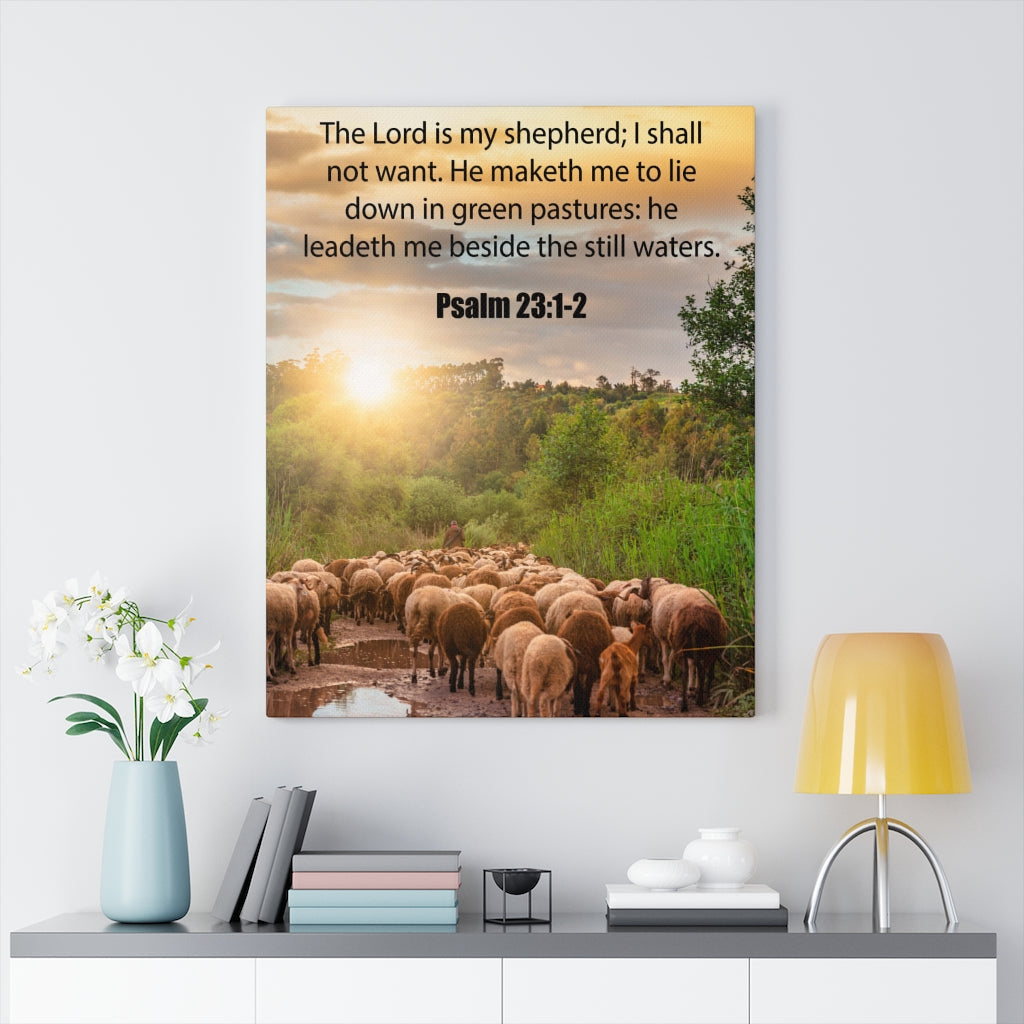 Scripture Walls Green Pastures Psalm 23:1-2 Bible Verse Canvas Christian Wall Art Ready to Hang Unframed-Express Your Love Gifts