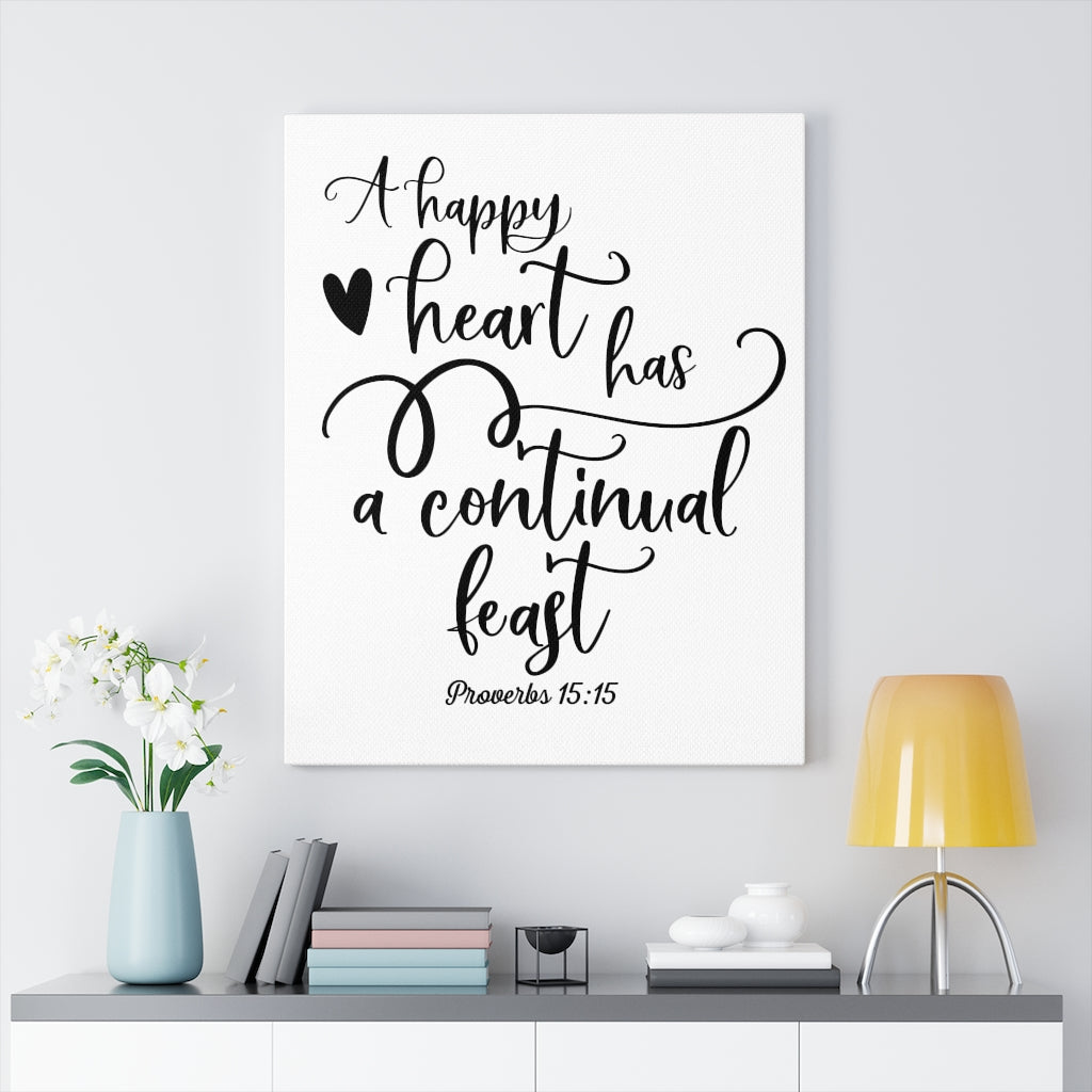 Scripture Walls Happy Heart Proverbs 15:15 Bible Verse Canvas Christian Wall Art Ready to Hang Unframed-Express Your Love Gifts