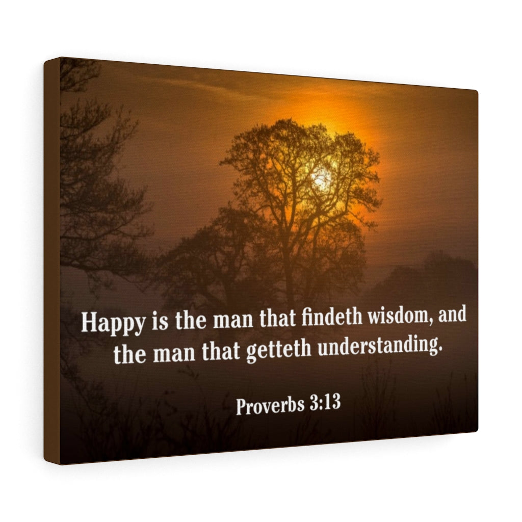 Scripture Walls Happy is The Man Proverbs 3:13 Bible Verse Canvas Christian Wall Art Ready to Hang Unframed-Express Your Love Gifts