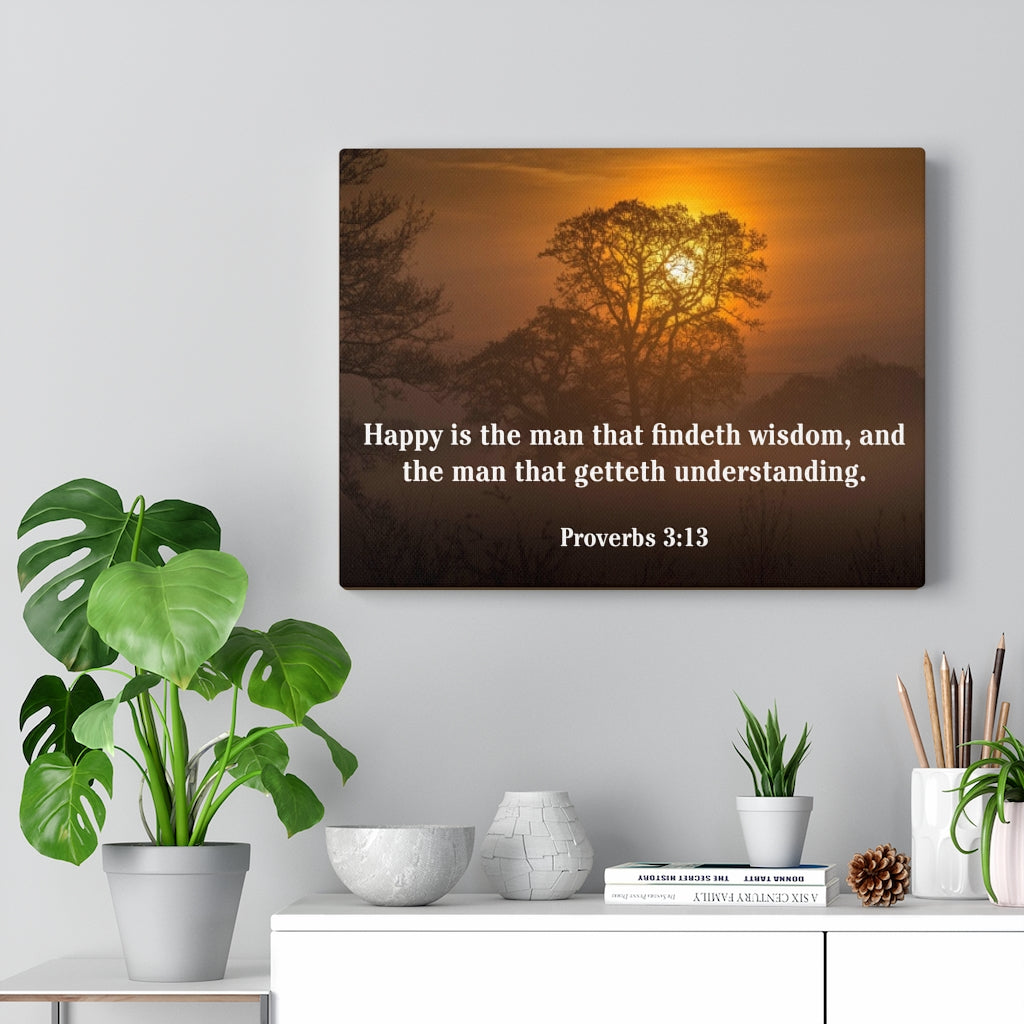 Scripture Walls Happy is The Man Proverbs 3:13 Bible Verse Canvas Christian Wall Art Ready to Hang Unframed-Express Your Love Gifts
