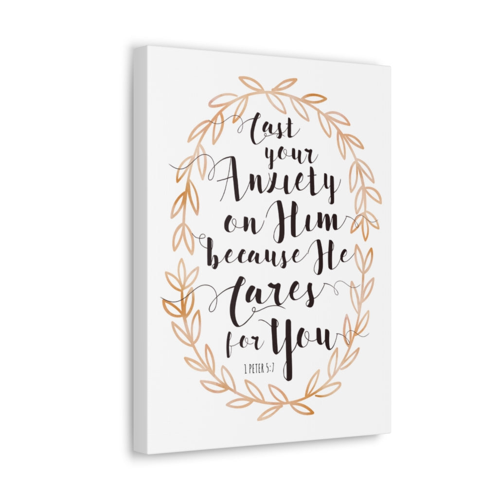 Scripture Walls He Cares For You Leaves 1 Peter 5:7 Bible Verse Canvas Christian Wall Art Ready to Hang Unframed-Express Your Love Gifts