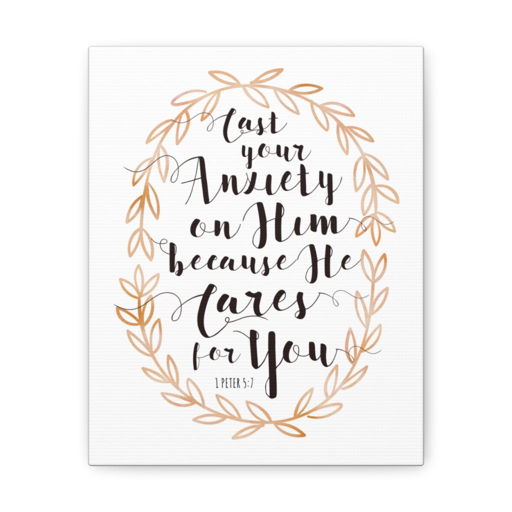 Scripture Walls He Cares For You Leaves 1 Peter 5:7 Bible Verse Canvas Christian Wall Art Ready to Hang Unframed-Express Your Love Gifts